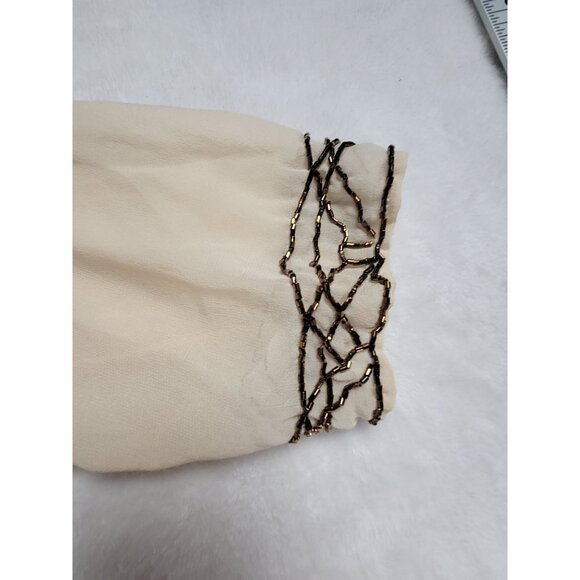 Gold Hawk Womens Beige Silk Beaded Trim Cardigan Shrug Jacket Medium New $165 - Picture 5 of 8